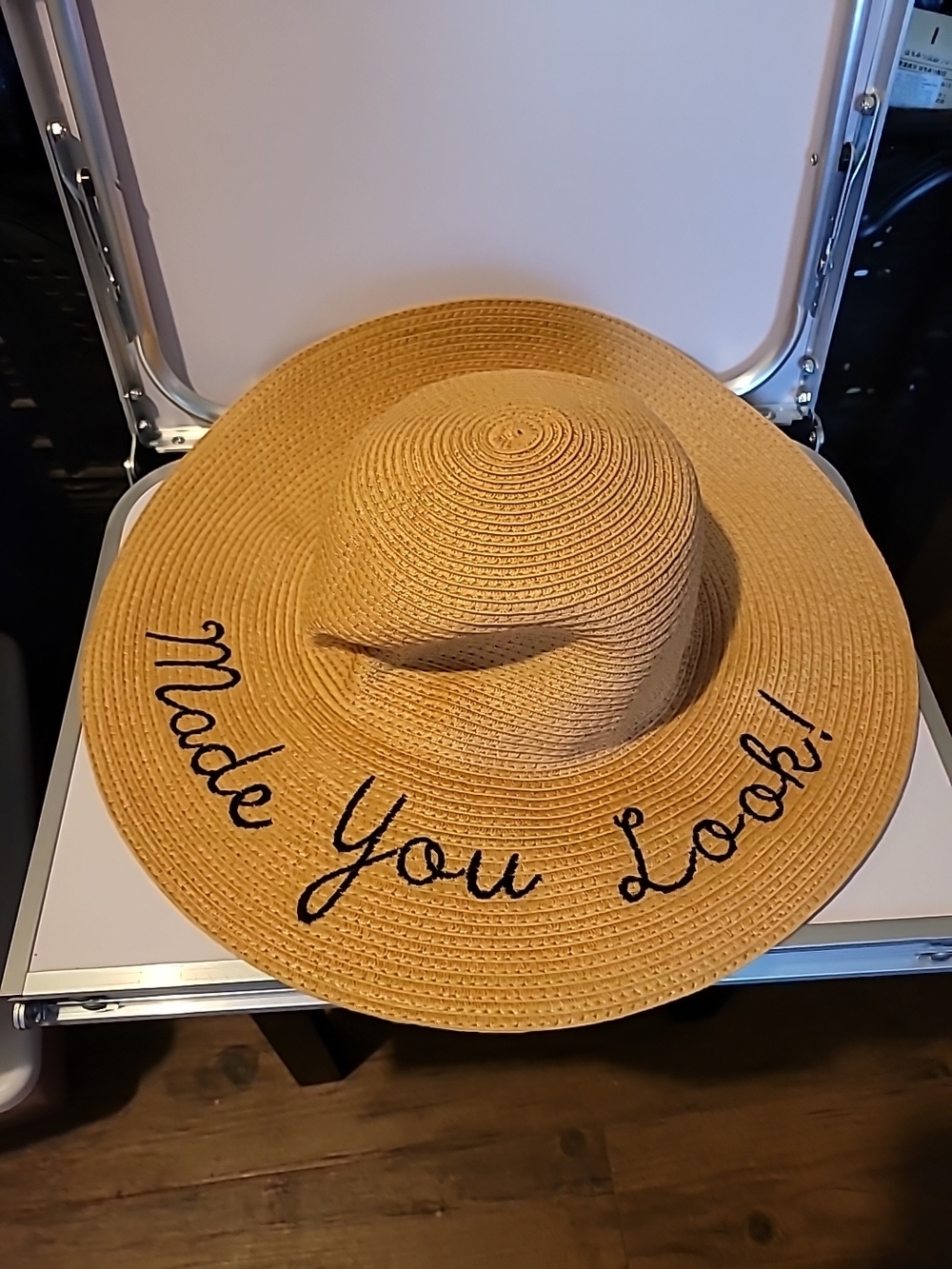 Embroidered Straw Sun Hat - "Made You Look!"